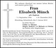 Traueranzeige Elisabeth Münch