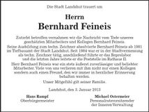 Traueranzeige Bernhard Feineis