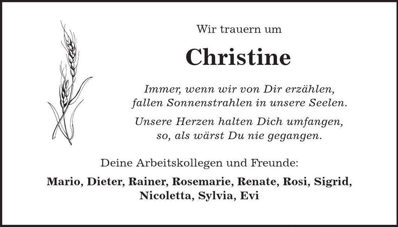 Traueranzeige Christine Lehner