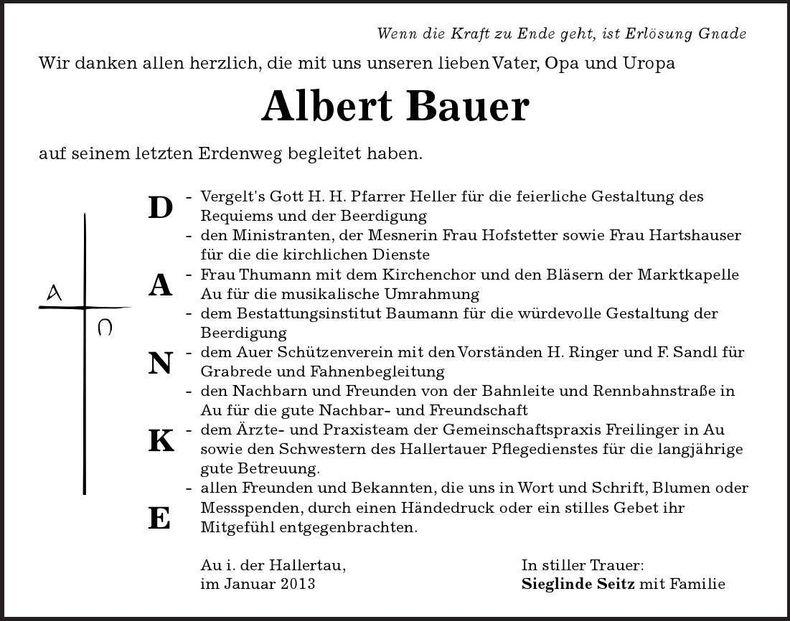 Traueranzeige Albert Bauer