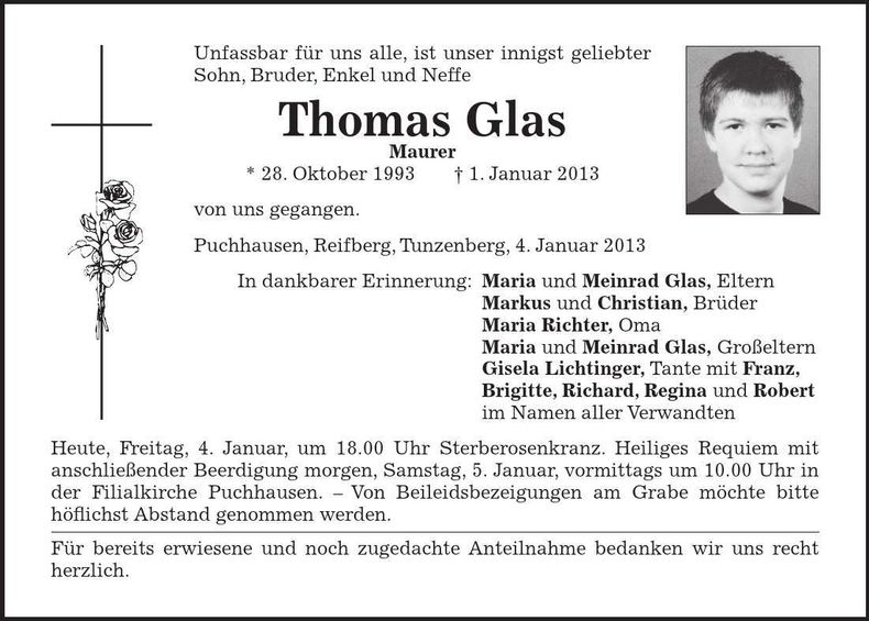 Traueranzeige Thomas Glas