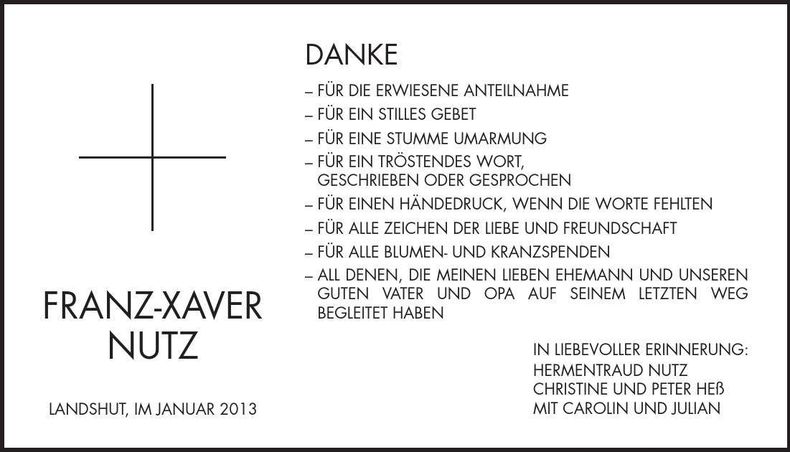 Traueranzeige Franz-Xaver Nutz