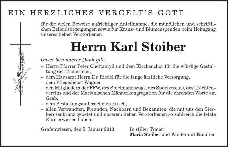 Traueranzeige Karl Stoiber