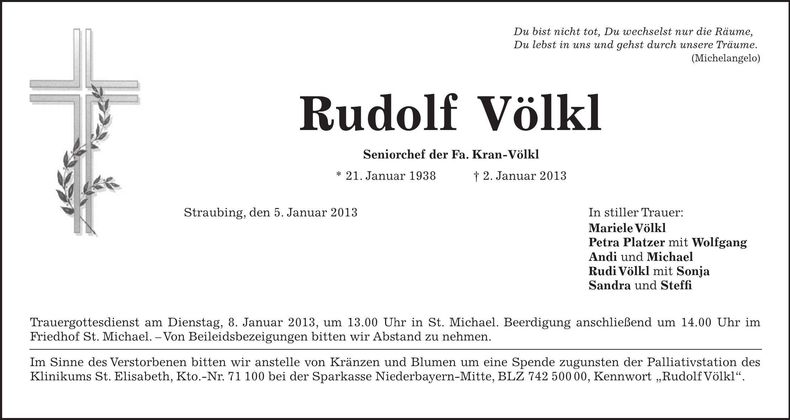 Traueranzeige Rudolf Völkl