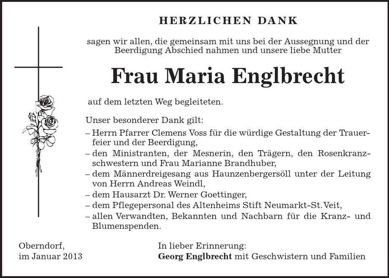 Traueranzeige Maria Englbrecht