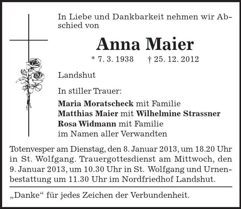 Traueranzeige Anna Maier