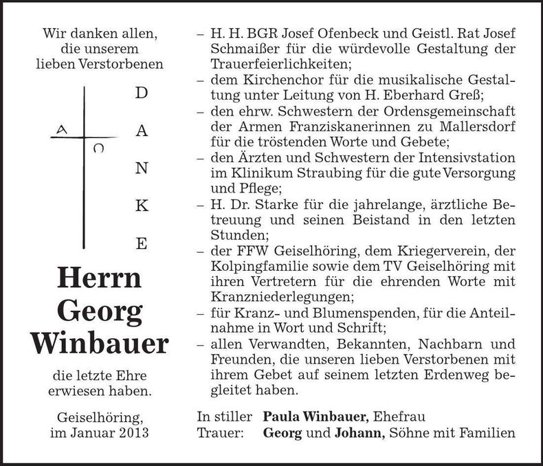Traueranzeige Georg Winbauer