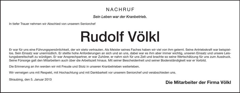 Traueranzeige Rudolf Völkl