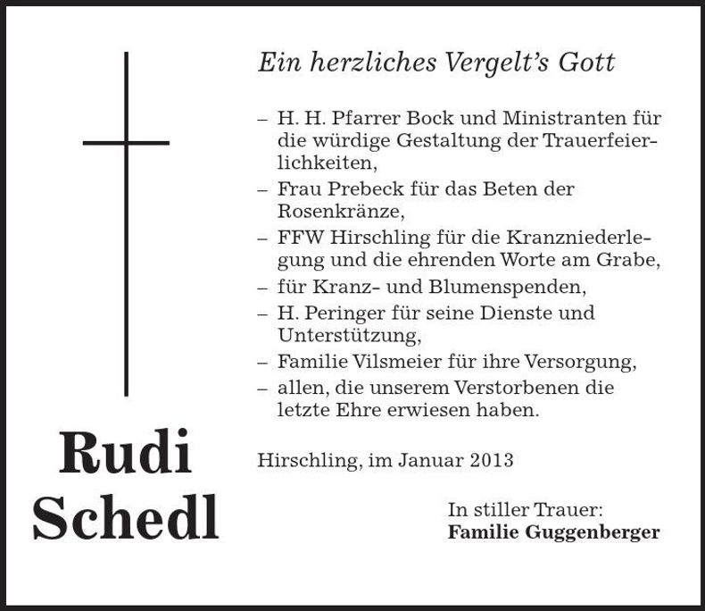Traueranzeige Rudi Schedl