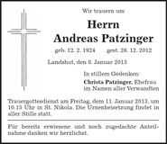 Traueranzeige Andreas Patzinger
