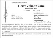 Traueranzeige Johann Janz