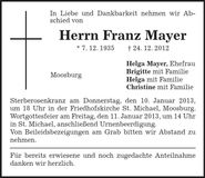 Traueranzeige Franz Mayer