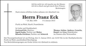 Traueranzeige Franz Eck