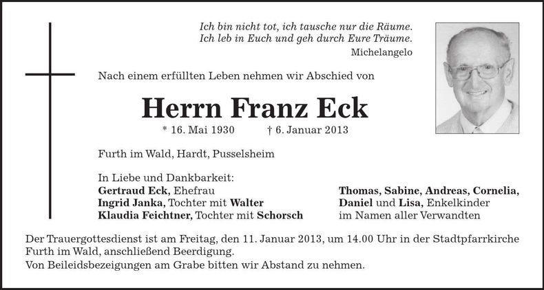 Traueranzeige Franz Eck