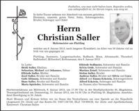 Traueranzeige Christian Saller