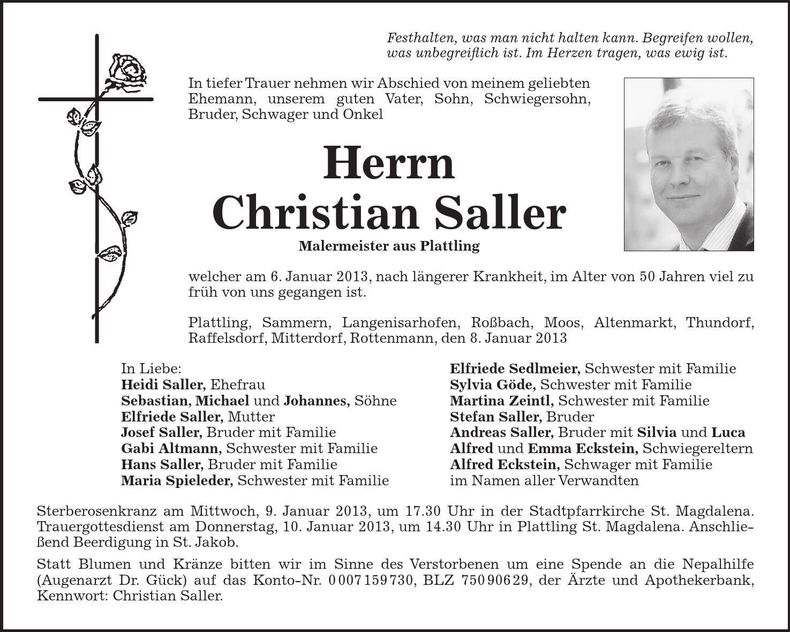 Traueranzeige Christian Saller