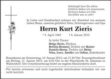 Traueranzeige Kurt Zieris