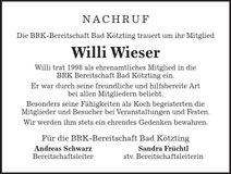 Traueranzeige Willibald Wieser