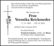 Traueranzeige Veronika Reichenender