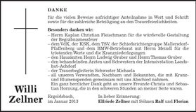 Traueranzeige Willi Zellner