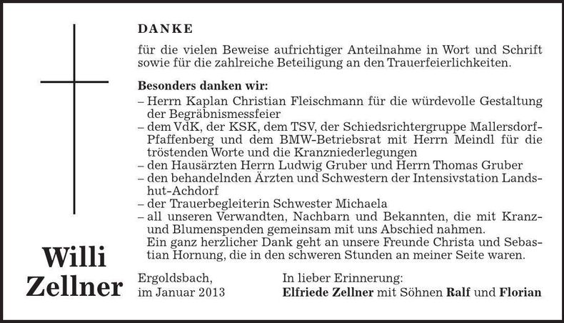 Traueranzeige Willi Zellner