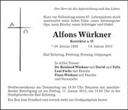 Traueranzeige Alfons Würkner