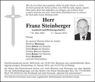 Traueranzeige Franz Steinberger
