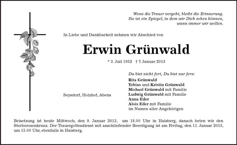 Traueranzeige Erwin Grünwald