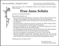 Traueranzeige Anna Schütz
