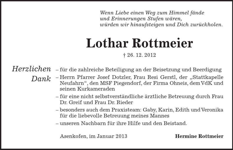Traueranzeige Lothar Rottmeier
