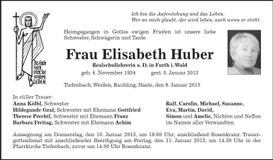 Traueranzeige Elisabeth Huber