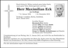 Traueranzeige Maximilian Eck