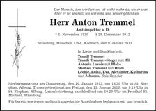 Traueranzeige Anton Tremmel