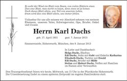 Traueranzeige Karl Dachs
