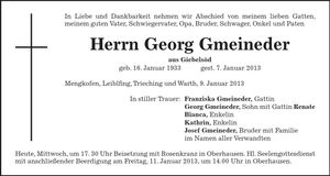 Traueranzeige Georg Gmeineder