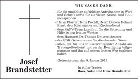 Traueranzeige Josef Brandstetter