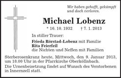 Traueranzeige Michael Lobenz