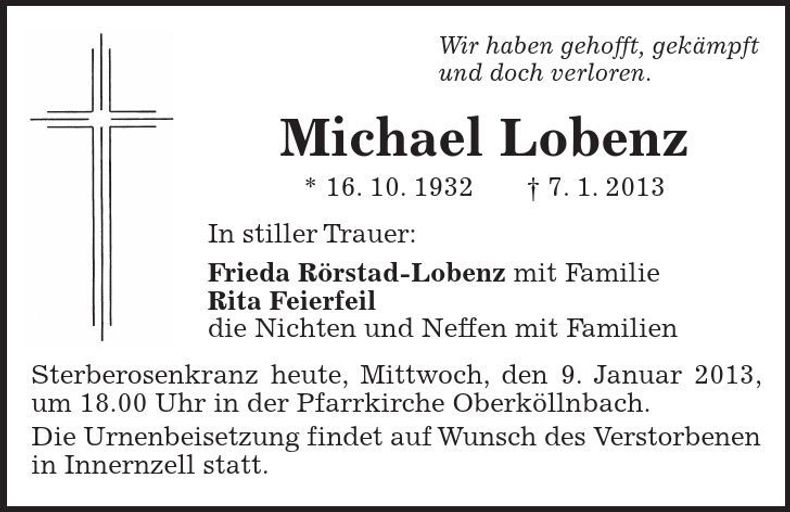 Traueranzeige Michael Lobenz