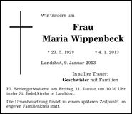 Traueranzeige Maria Wippenbeck