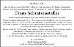 Traueranzeige Franz Schratzenstaller