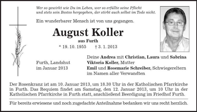 Traueranzeige August Koller