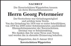 Traueranzeige Georg Petermeier
