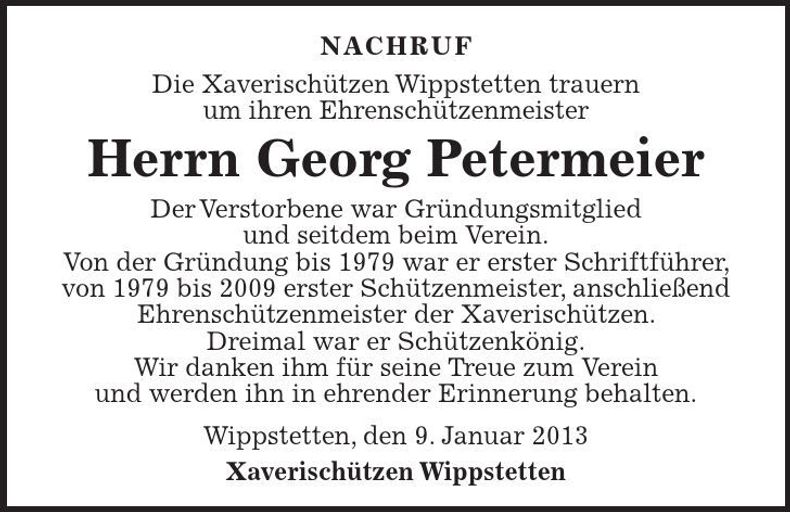 Traueranzeige Georg Petermeier
