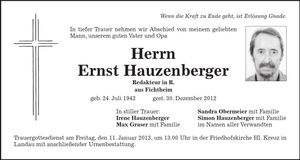 Traueranzeige Ernst Hauzenberger