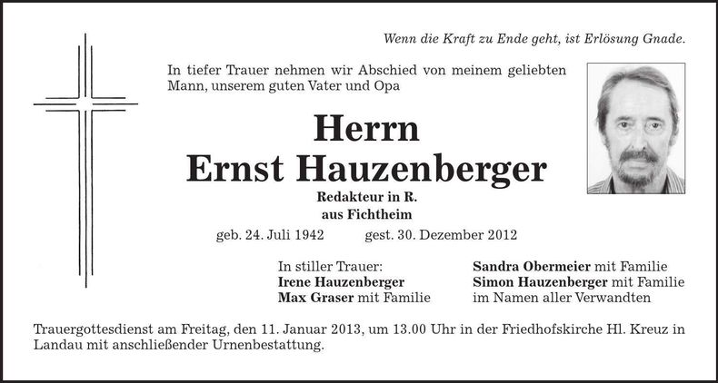 Traueranzeige Ernst Hauzenberger