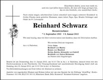 Traueranzeige Reinhard Schwarz