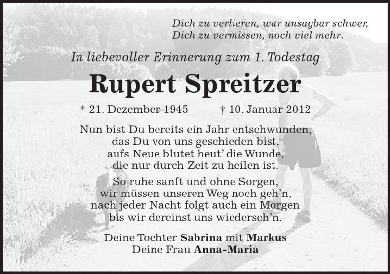 Traueranzeige Rupert Spreitzer