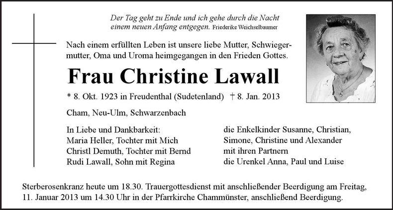 Traueranzeige Christine Lawall