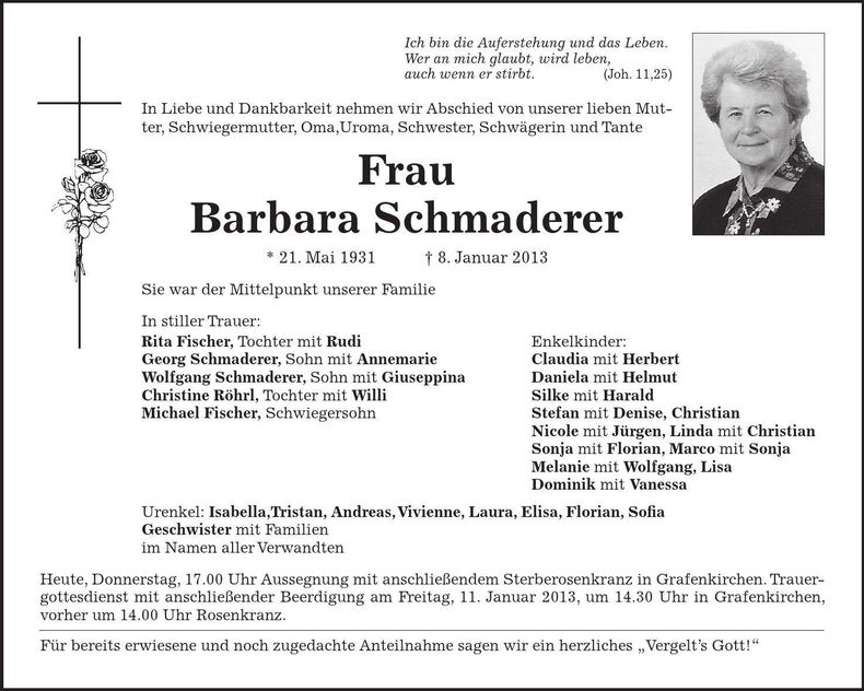 Traueranzeige Barbara Schmaderer