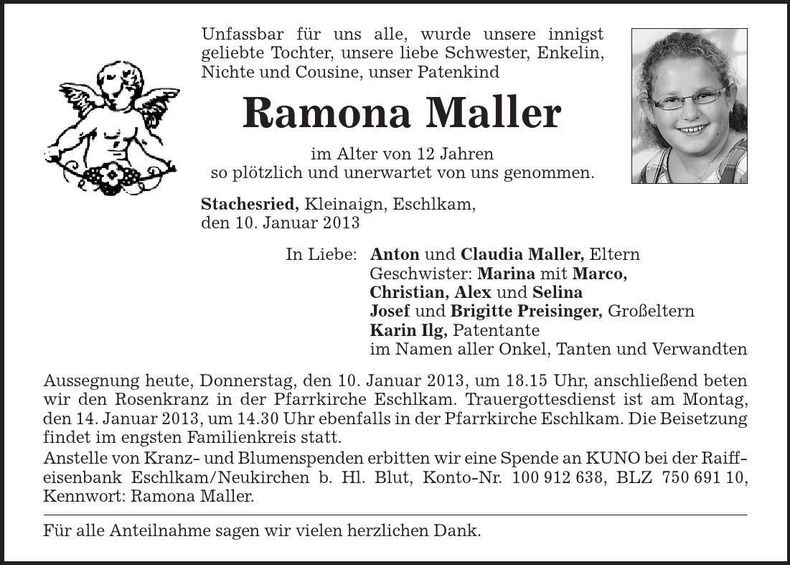 Traueranzeige Ramona Maller